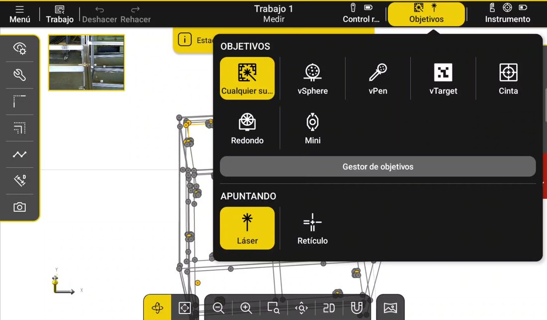 Menú de objetivos: láser, vPen, vSphere, vTarget